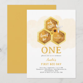 Enkelt honeycomb Solrosbin första födelsedag Inbjudningar