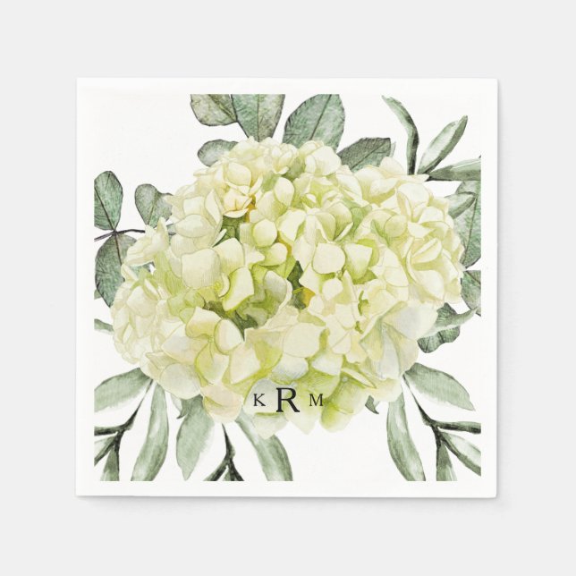Enkelt Hydrangea Black Monogram Cocktail Pappersservett (Framsidan)