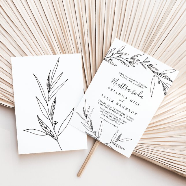 Enkelt illustrerat flytande avfall Nuestra Boda Br Inbjudningar (Skapare uppladdad)