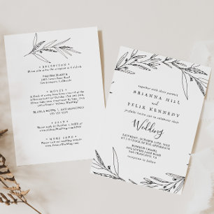 Enkelt illustrerat Foliage Front & Back Bröllop Inbjudningar