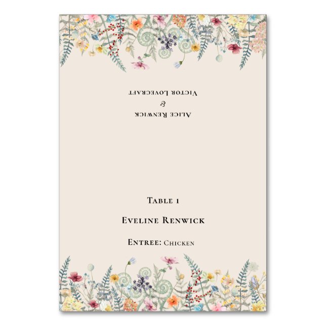 Enkelt jokerblomsmeny, valbart monteringskort bordsnummer (Framsidan)