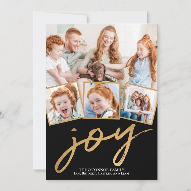 Enkelt Joy 5 Photo Guld Script Black Julkort (Framsida)