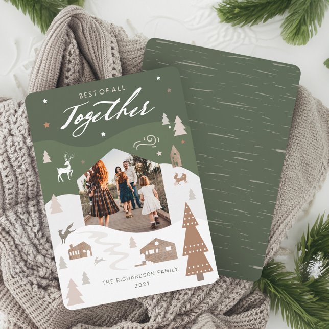 Enkelt Joy Woodland Animals & Mysigt byfoto Julkort (Simple Joy Woodland Animals & Cozy Village Photo Holiday Card)