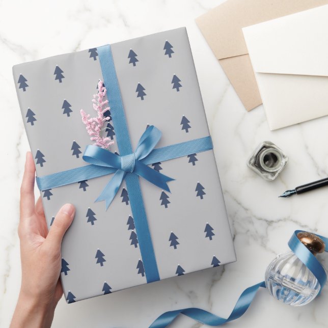 Enkelt Julgran Blue Grått Wrapping Papper Presentpapper (Gifting)