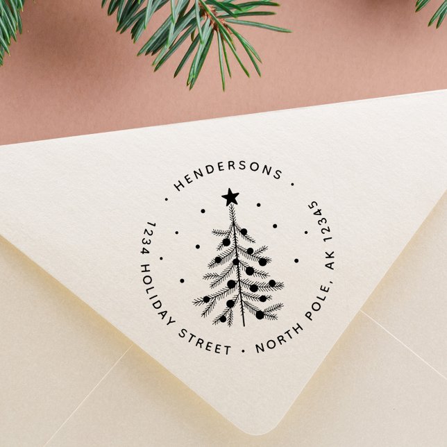 Enkelt Julgran Returadress Rubber Frimärke Stämpel (Skapare uppladdad)
