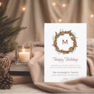 Enkelt julkort för Grey Monogram-Helgdag Inbjudningar
