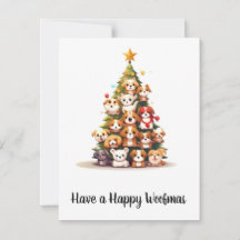 Enkelt julkort för Tecknad hund Träd