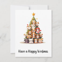 Enkelt julkort för Tecknad hund Träd