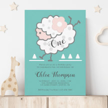 Enkelt jumping Lamb Cyan & White 1:a födelsedag