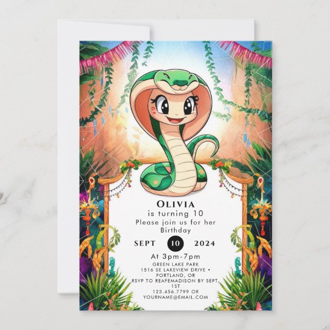 Enkelt Jungle Snake Birthday Inbjudningar (Framsida)