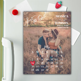 Enkelt kalenderfoto Spara datumet Bröllop-magnet