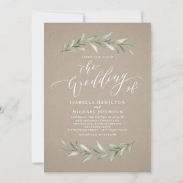 Enkelt kalligrafi greenery rustic Kraft bröllop Inbjudningar