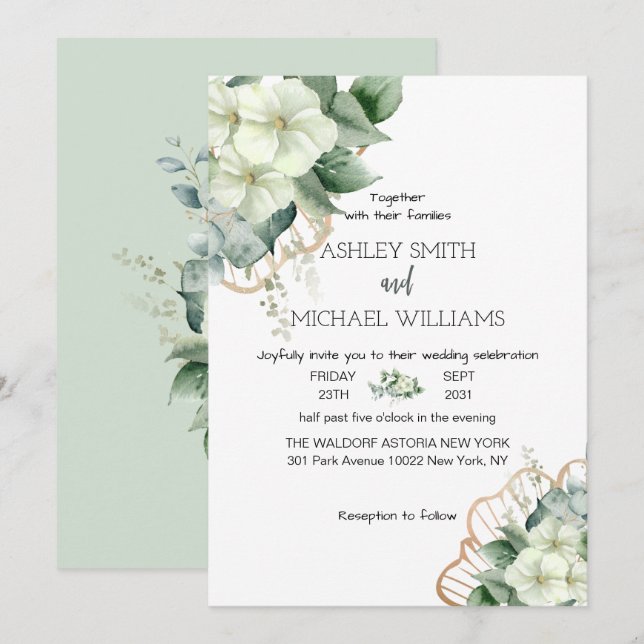 Enkelt kalligrafi Rustic Greenery Blommigt Bröllop Inbjudningar (Fram/baksida)