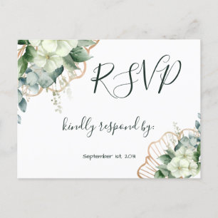 Enkelt kalligrafi Rustic Greenery Blommigt Bröllop Vykort
