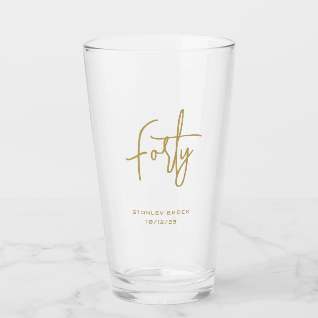 Enkelt kalligrafiskt Guld 40:e födelsedagen Glaskopp (Framsida)