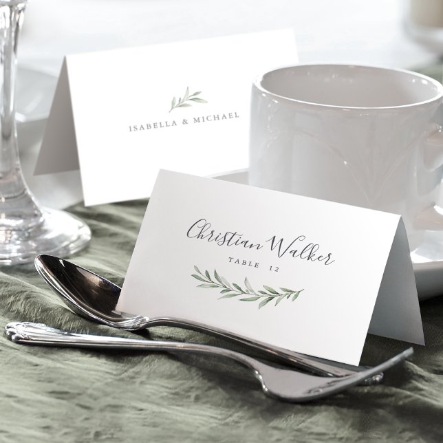 Enkelt kalligrafiskt rustiskt grönt monteringskort bordsnummer (Simple calligraphy rustic greenery Place Card)