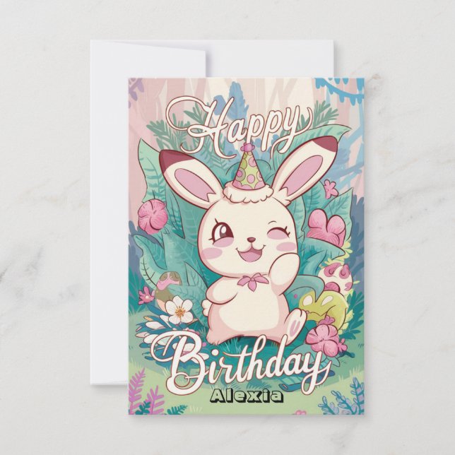 Enkelt kanin Bunny Digital Birthday Kort (Framsida)