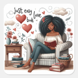 Enkelt Kärlek Bok, African American Girl Reading Fyrkantigt Klistermärke