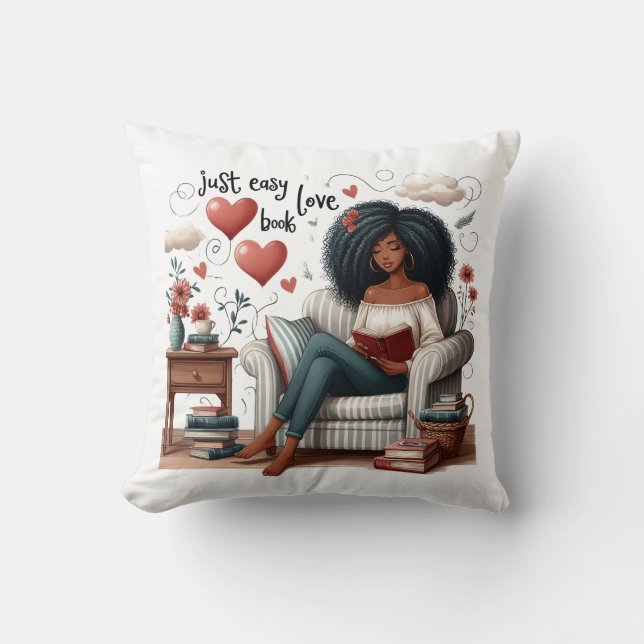 Enkelt Kärlek Bok, African American Girl Reading Kudde (Framsida)