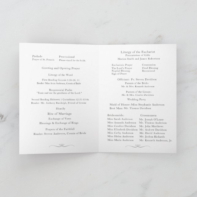 Enkelt katolsk nuptialmassa med foto program (Inuti)