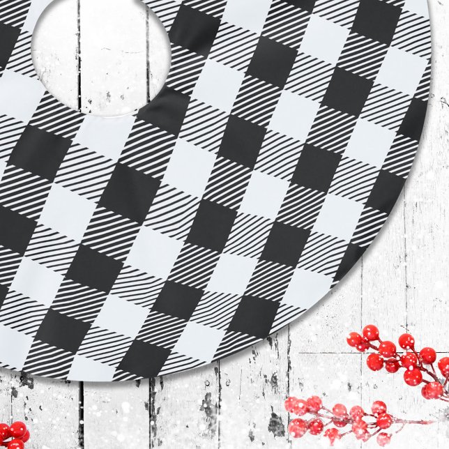 Enkelt klassisk buffelkontroll svart vit Mönster Julgransmatta Borstad Polyester (Simple Buffalo check pattern Christmas tree skirt.)