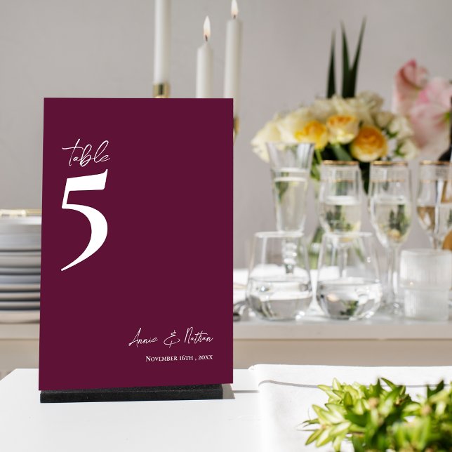 Enkelt klassiskt Bordsnummer Vin Färg Bröllop (Simple Classic Wine Color Wedding Table Number)