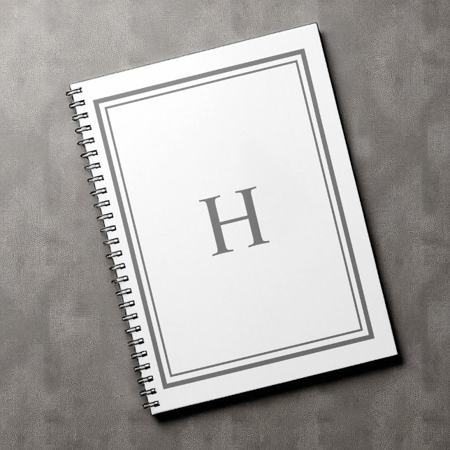 Enkelt klassiskt Elegant Gräns Grått Monogram Anteckningsbok (Skapare uppladdad)