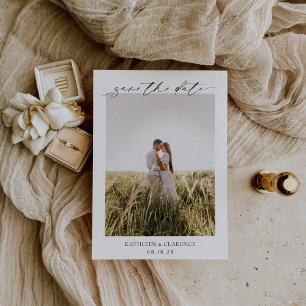 Enkelt klassiskt foto Elegant bröllop Spara Datumet