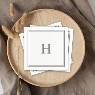Enkelt klassiskt Grått Monogram med Gräns Napkins Pappersservett