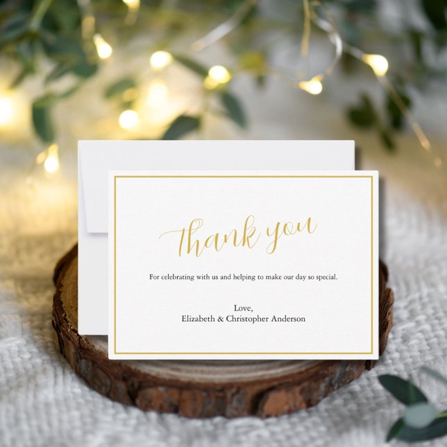 Enkelt klassiskt Guld Black Bröllop - tackkort Tack Kort (Black Gold Classic Script Wedding Thank you card)