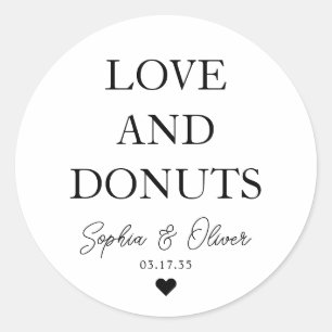Enkelt klassiskt KÄRLEK DONUTS Heart Wedding Favor Runt Klistermärke