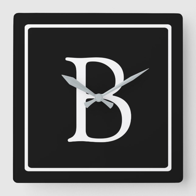 Enkelt klassiskt monogram | Svartvitt Fyrkantig Klocka (Framsida)