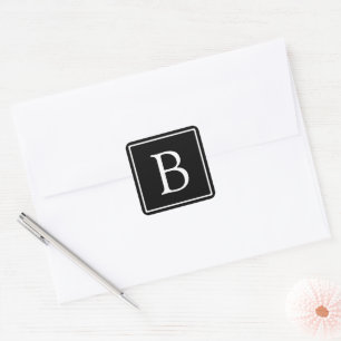 Enkelt klassiskt monogram Svartvitt Fyrkantigt Klistermärke