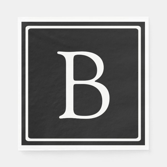 Enkelt klassiskt monogram | Svartvitt Pappersservett (Framsidan)