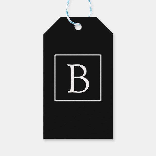 Enkelt klassiskt monogram | Svartvitt Presentetikett (Framsidan)