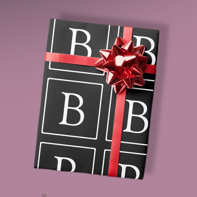 Enkelt klassiskt monogram | Svartvitt Presentpapper (Skapare uppladdad)