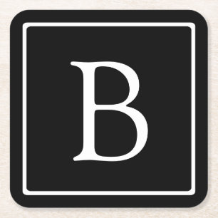 Enkelt klassiskt monogram Svartvitt Underlägg Papper Kvadrat