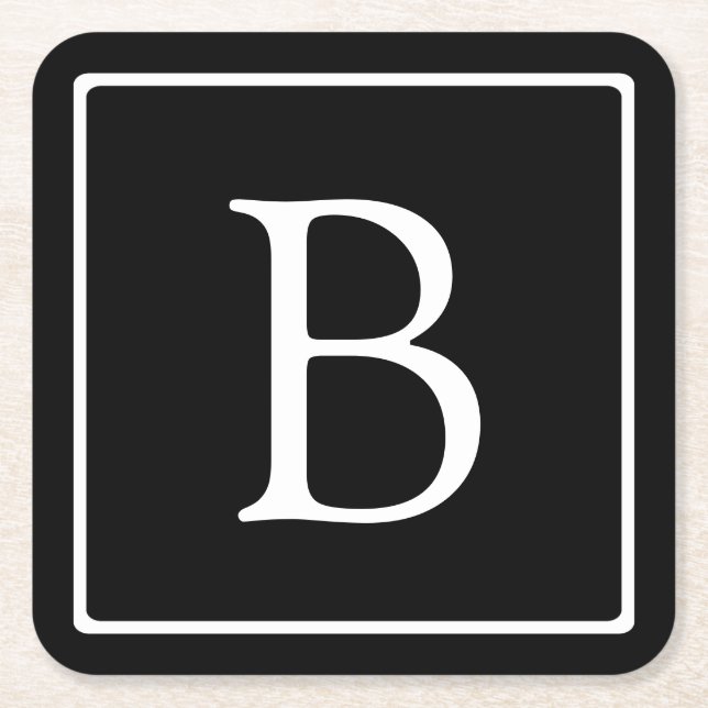 Enkelt klassiskt monogram | Svartvitt Underlägg Papper Kvadrat (Framsidan)