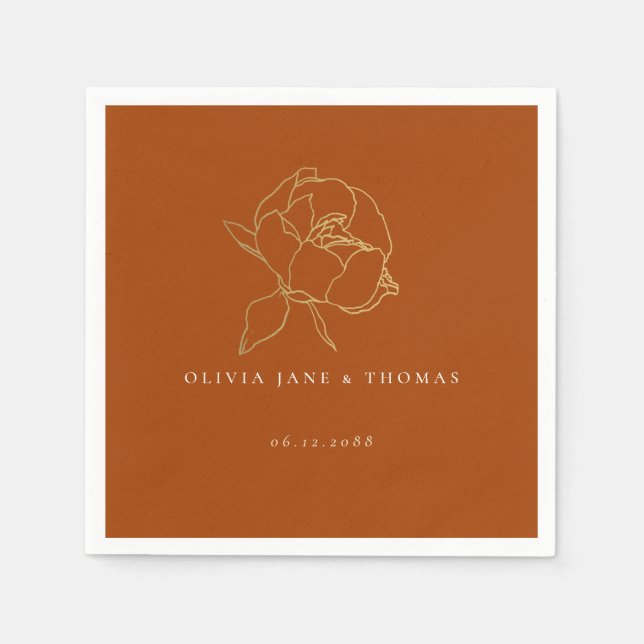 Enkelt klassiskt Peony Rust Guld Fall Blommigt Brö Pappersservett (Framsidan)