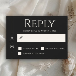 Enkelt klassiskt svart Elegant Monogram-Bröllop OS OSA Kort
