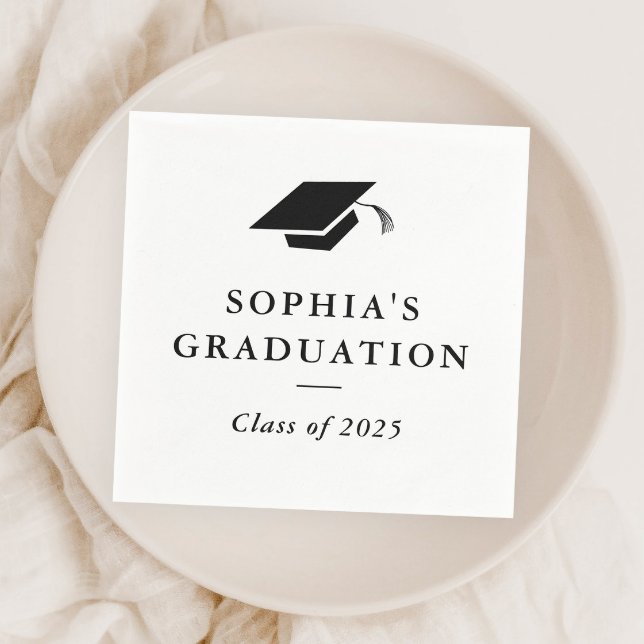 Enkelt klassiskt svart och vitt Studenten Pappersservett (Simple black and white graduation party paper napkins.)