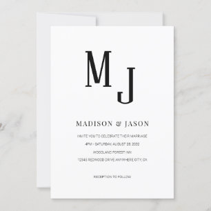 Enkelt klassiskt svart, romerskt monogram Bröllop Inbjudningar