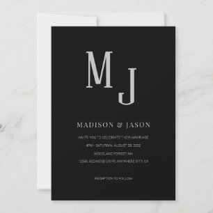 Enkelt klassiskt svart Silver Monogram Bröllop Inbjudningar