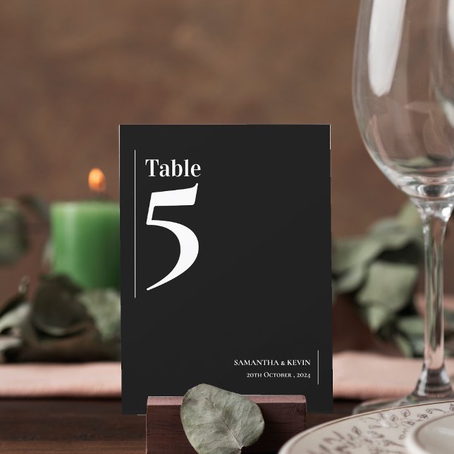 Enkelt klassiskt svart vitt Bröllop-Bordsnummer Tack Kort (Simple Classic Black White Wedding Table Number)