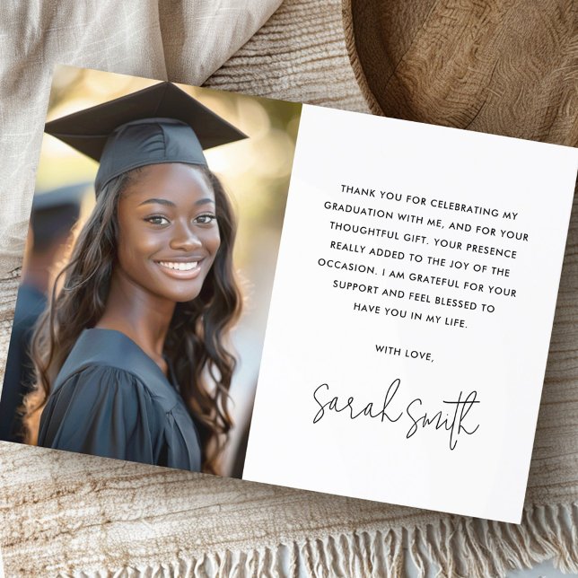 Enkelt klassiskt vitt foto studenten tack kort (Simple classic white photo graduation thank you card)