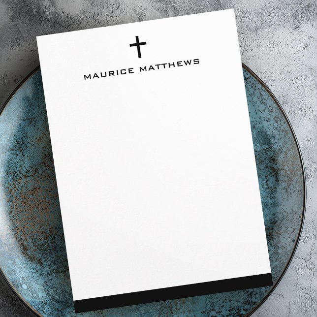 Enkelt kor-maskulin namn svart gräns platt anteckningskort (Simple cross masculine name black border flat note card)