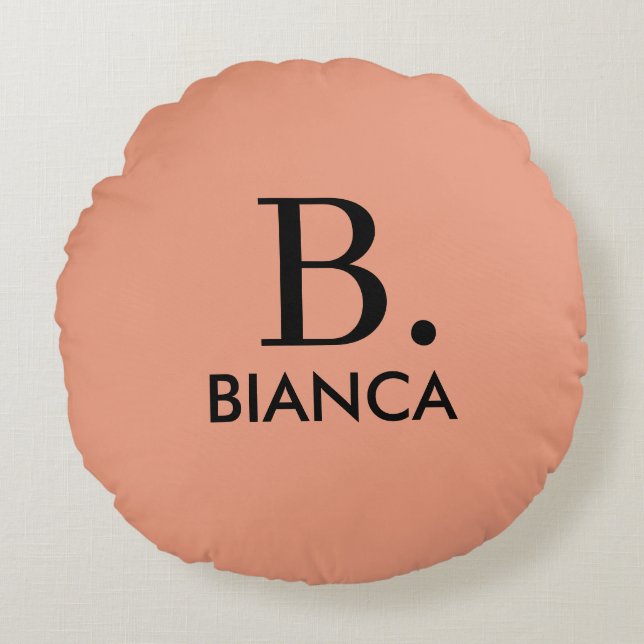 Enkelt korall rosa - minimalistiskt monogram rund kudde (Framsidan)