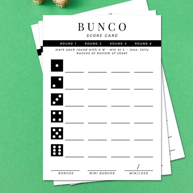 Enkelt kort för svartvitt, fyra runda Bunco-poäng (Skapare uppladdad)