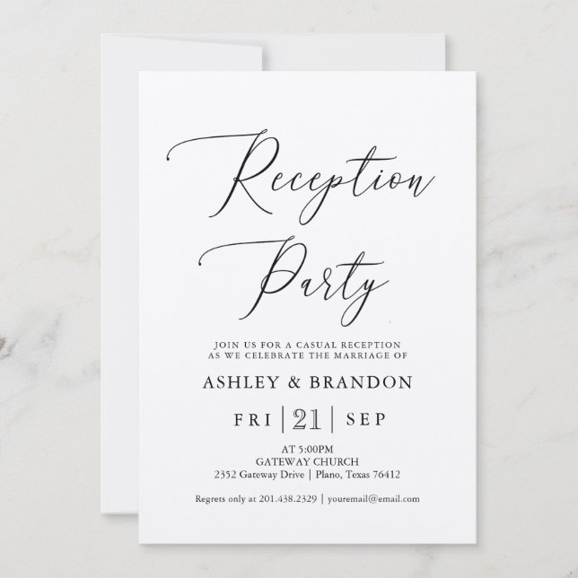 Enkelt Kraft Calligraphy Rustic Reception Party Inbjudningar (Framsida)