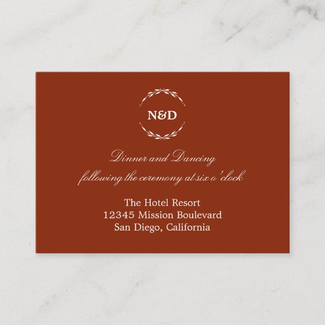 Enkelt krandrött bröllopsmottagningsutrymme tilläggskort (Framsida)